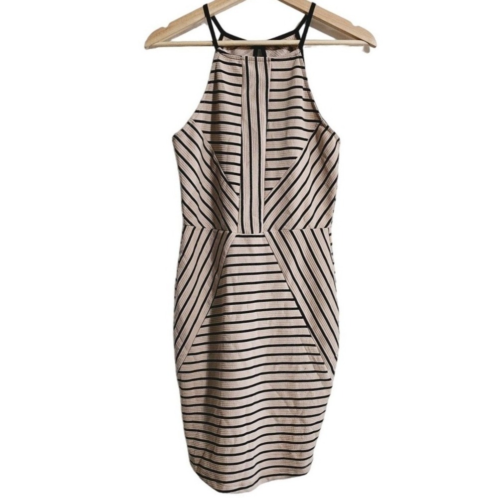 Olive Tree Dress Size Medium Bodycon Striped Black‎ Tan